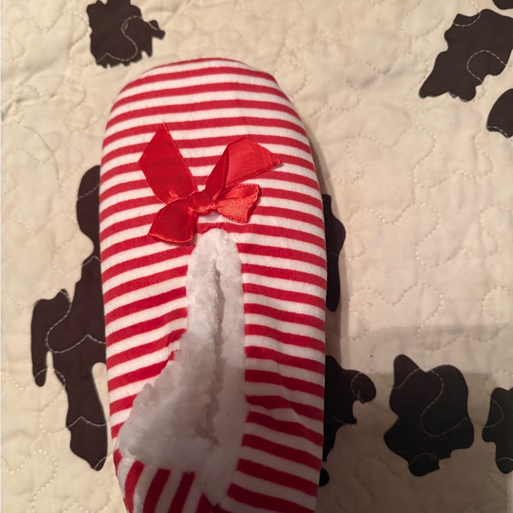 Red and White Striped Slipper with Bow